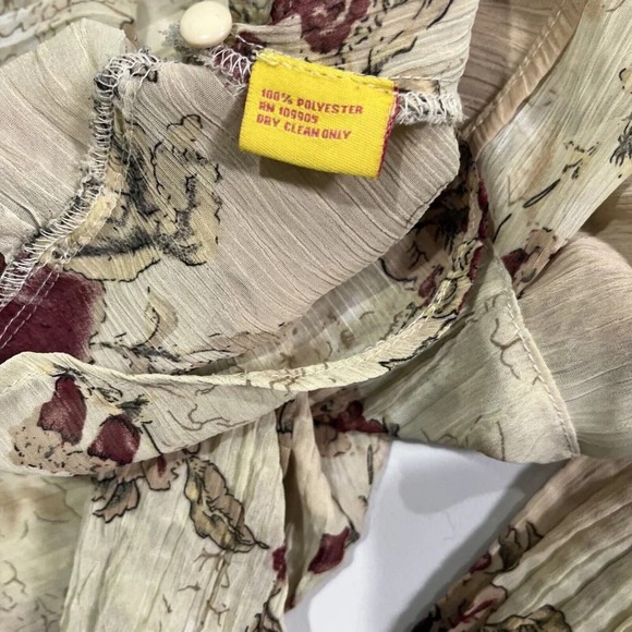 Lloyd Williams Button Down Blouse XL Sheer Vintage Floral Ruffle Accordion Pleat - Picture 6 of 6